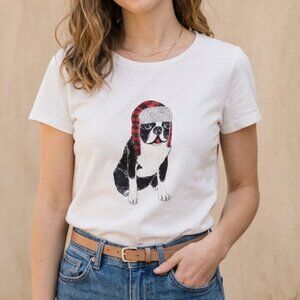 J. Crew Collector’s Tee French Bulldog Plaid Sequin Hat White XS